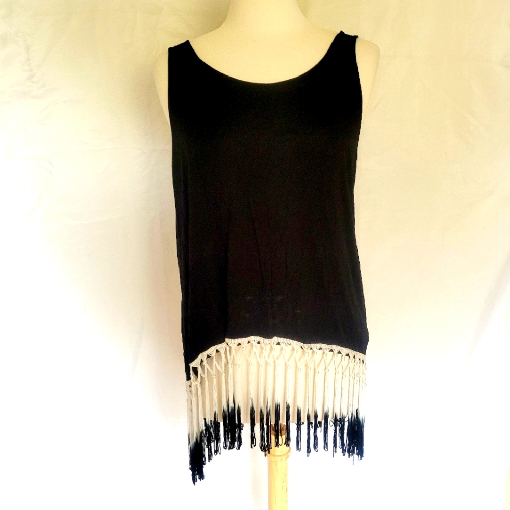 iJeans by Buffalo black tassel fringe tank top Size XL